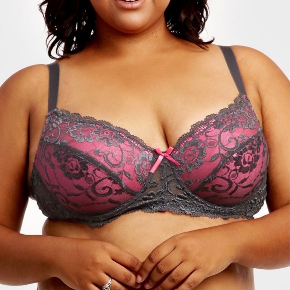 Sofra Intimates Floral Embroidered Mesh Bra